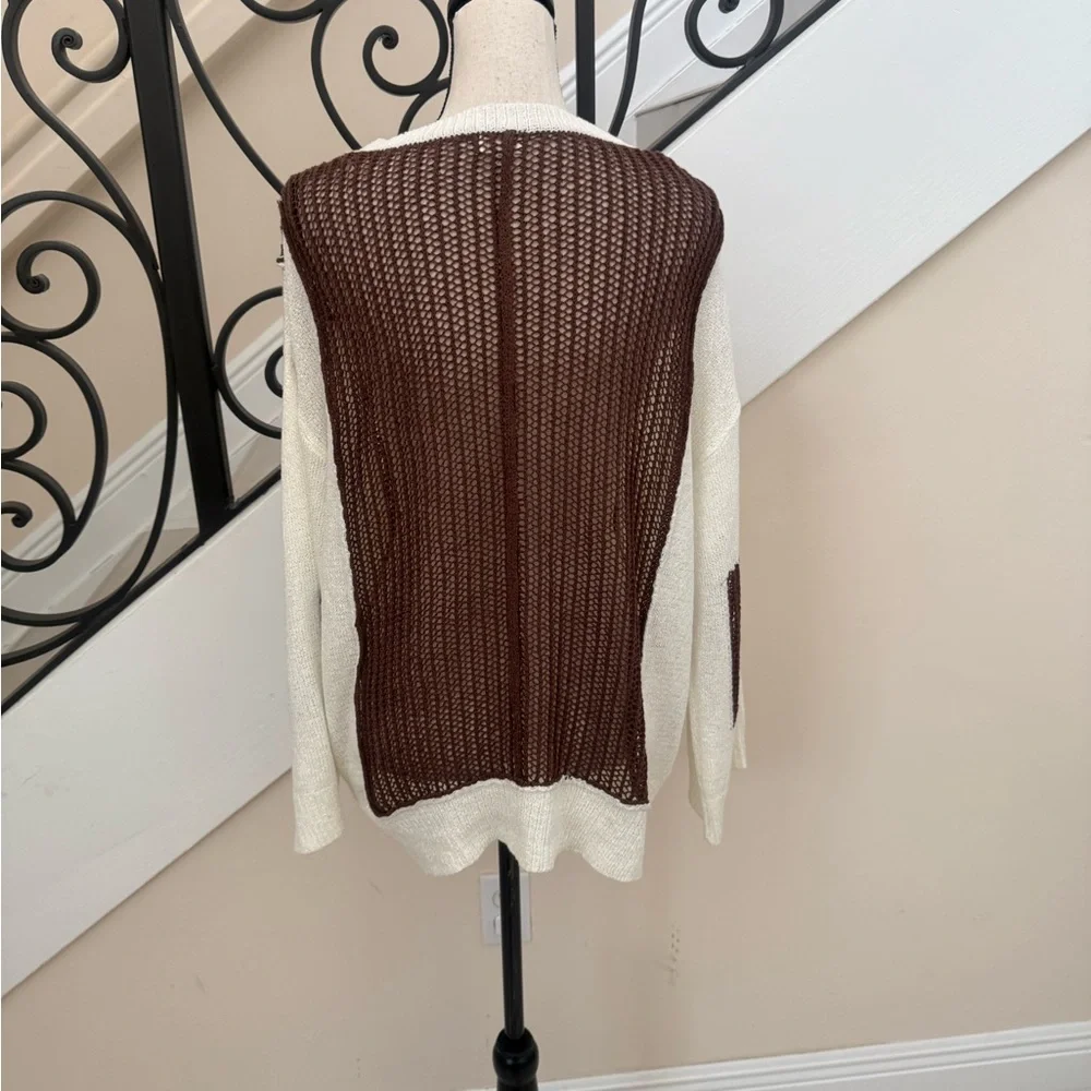 POL Oversized Brown and Cream Open Knit Sweater - Picture 7 of 11